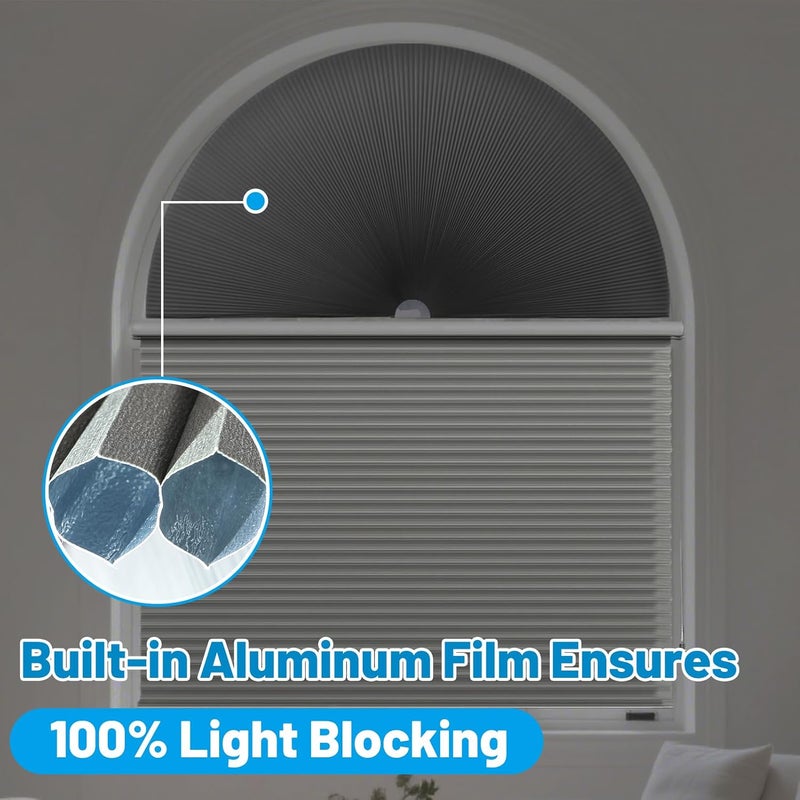 Bigmeta 100% Light Blocking Arch Blinds for Indoor Windows - Double-Sided Pleated Shades, Strong Adhesive Blind for Living Rooms Bedrooms Offices, Easy to Cut and Install(36in x 72in) - Image 2